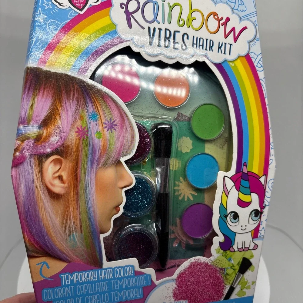 Fashion Angels Rainbow Vibes Temporary Hair Color Glitter Kit Unicorn Design Fun